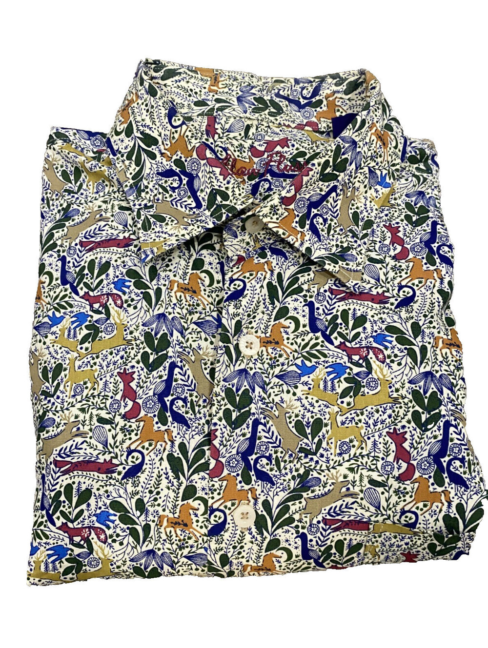 Alan Flusser Shirt Paisley Horse Fox Deer Bird Hunting Woodland Animals EUC